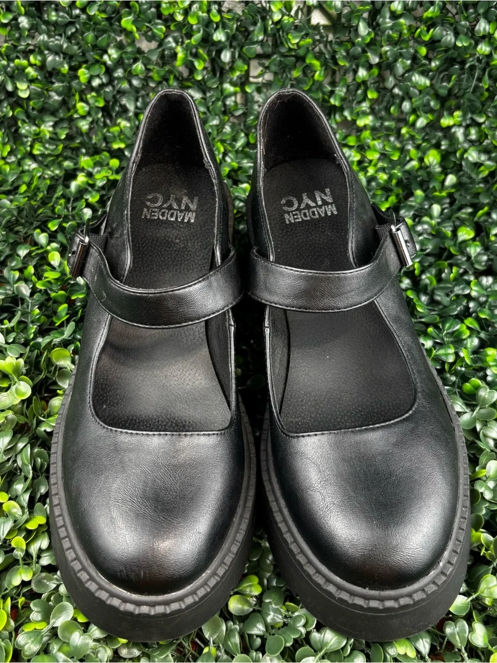 MADDEN NYC Black Leather Mary Jane Loafers with Buckle Strap size 8.5 woman